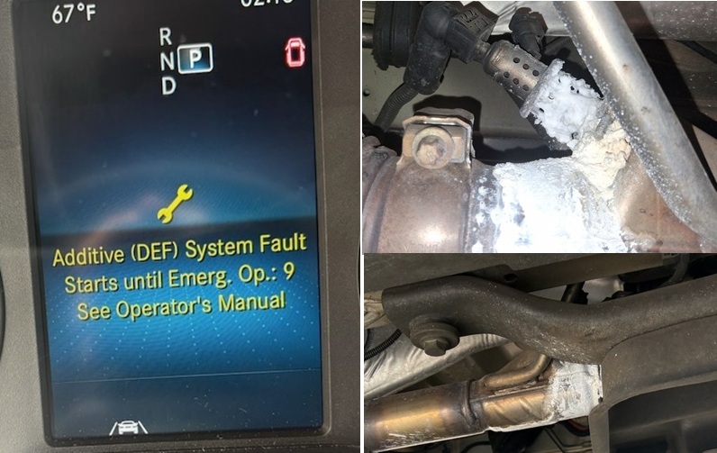 RV DEF system fault warning and repaired exhaust system components